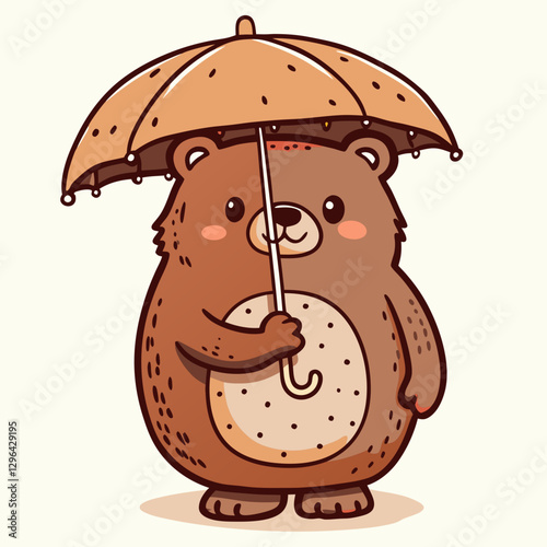 Cute cartoon bear holding an umbrella, playful innocence