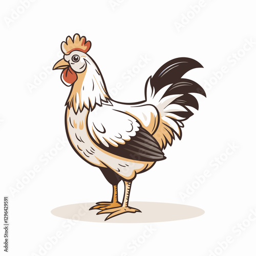 Cartoon chicken standing proudly, farm animal symbolism