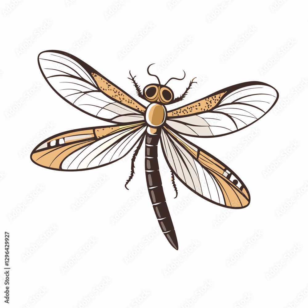 Obraz premium Detailed dragonfly illustration with intricately patterned wings, nature art