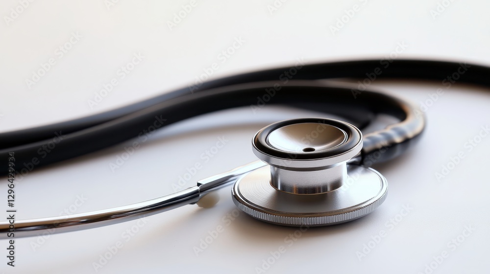 A sleek medical stethoscope, its polished surface reflecting the warm glow of a hospital room, rests on a pristine white background, symbolizing the dedication and expertise of medical professionals.