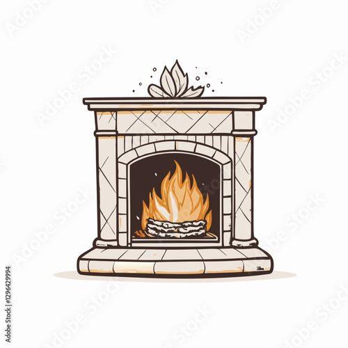 Stylish fireplace with roaring flames, warmth and comfort