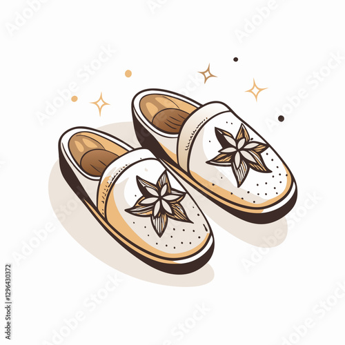 Stylish slippers with floral design on a white background, comfort