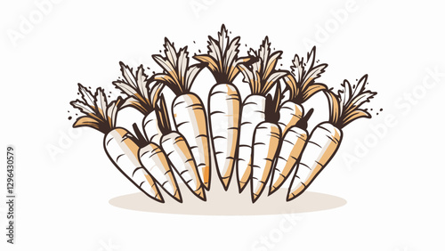 Bunch of fresh white carrots on flat surface, healthy eating