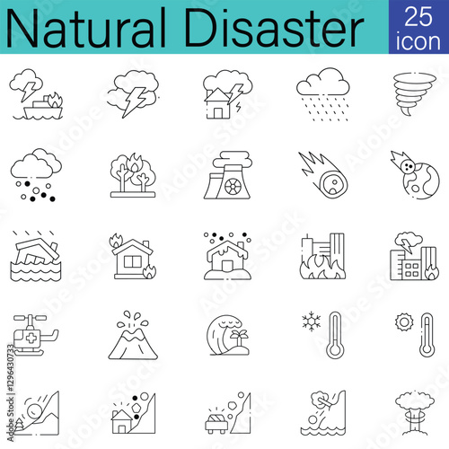 Natural disasters icon, vector set. pollution, related to evacuation vectors. Set of natural disaster icons. Hurricane, fire, natural, volcanic, storm icon vector illustration.	