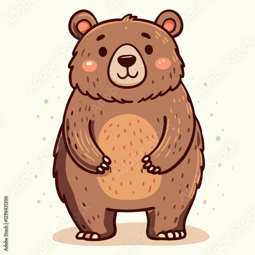 Cute cartoon brown bear standing happily, playful representation