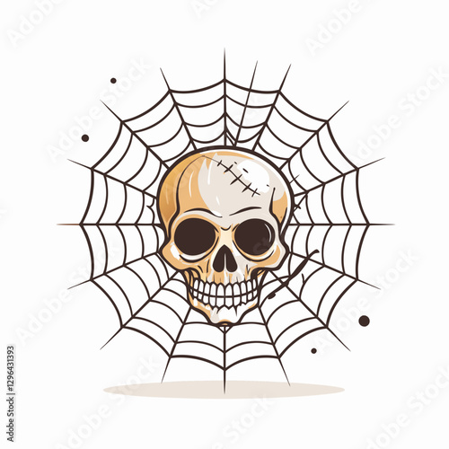 Skull trapped in spiderweb, Halloween horror concept