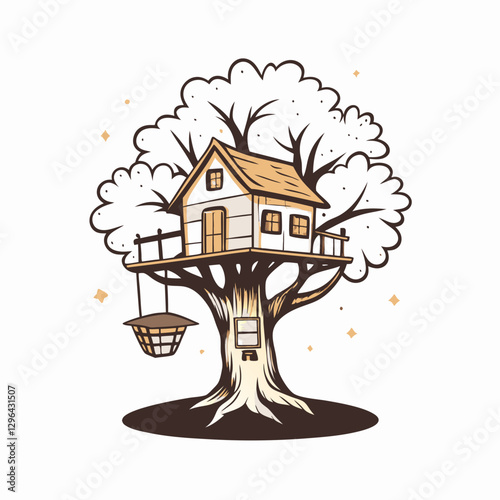 Charming treehouse on sturdy tree, whimsical childhood dreams