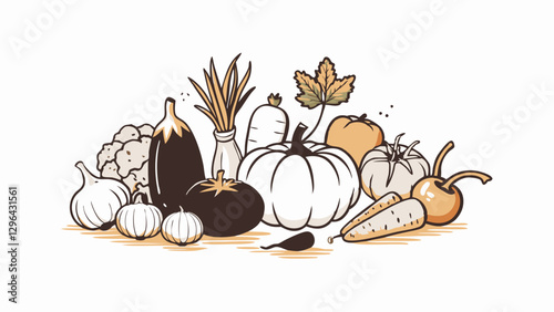 Colorful assortment of fresh vegetables on a white background, healthy eating
