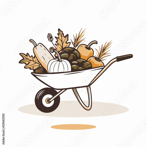 Harvest wheelbarrow filled with pumpkins and gourds, autumn bounty