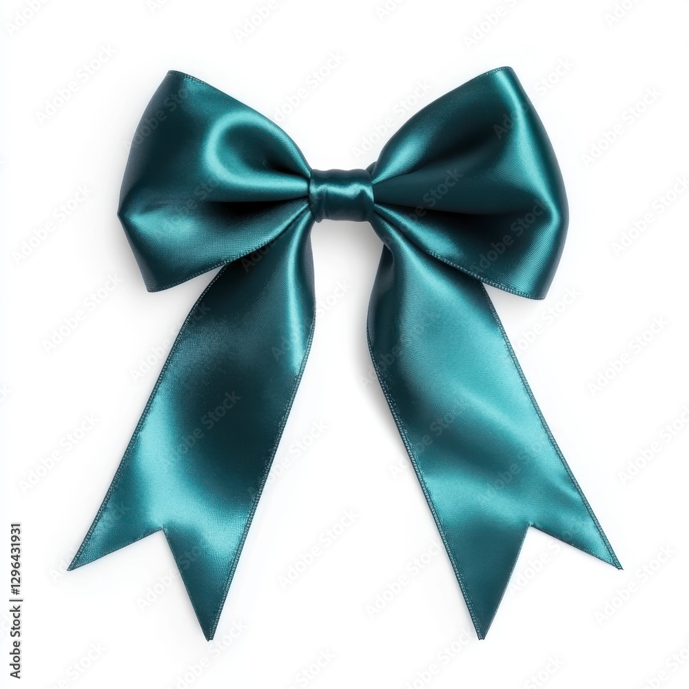 Naklejka premium Elegant Teal Satin Bow on White Background for Decorative Use