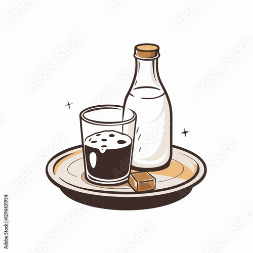 Milk and soda in glass with a plate, refreshing beverage concept