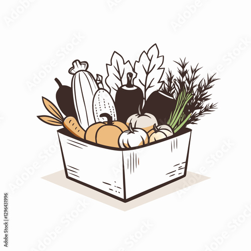 Colorful assortment of fresh vegetables in wooden box, healthy eating