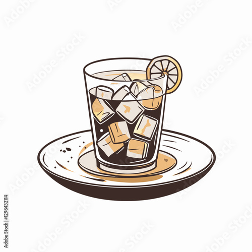 Refreshing beverage with ice and lemon on a plate, summer delight