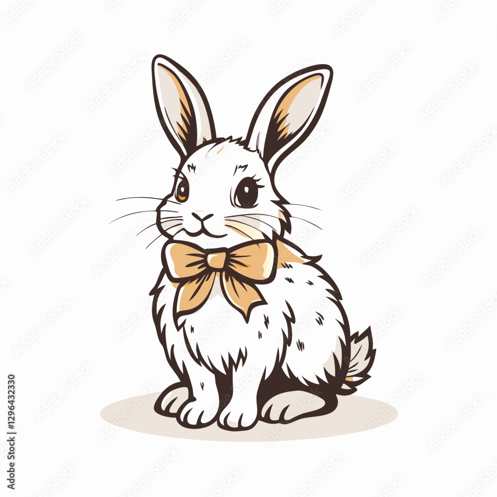 Charming rabbit with bowtie sitting, playful innocence Charming rabbit with bowtie sitting, playful innocence