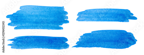 set of brush strokes with transparent background, brush strokes with blue paint on white paper, artistic brush paint strokes
