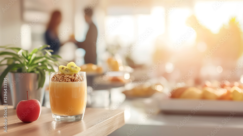 Healthy breakfast smoothie with oats and kiwi. Fresh start to the day with fruit and a nutritious beverage. Healthy breakfast smoothie with oats and kiwi. Fresh start to the day with fruit and a nutritious beverage.