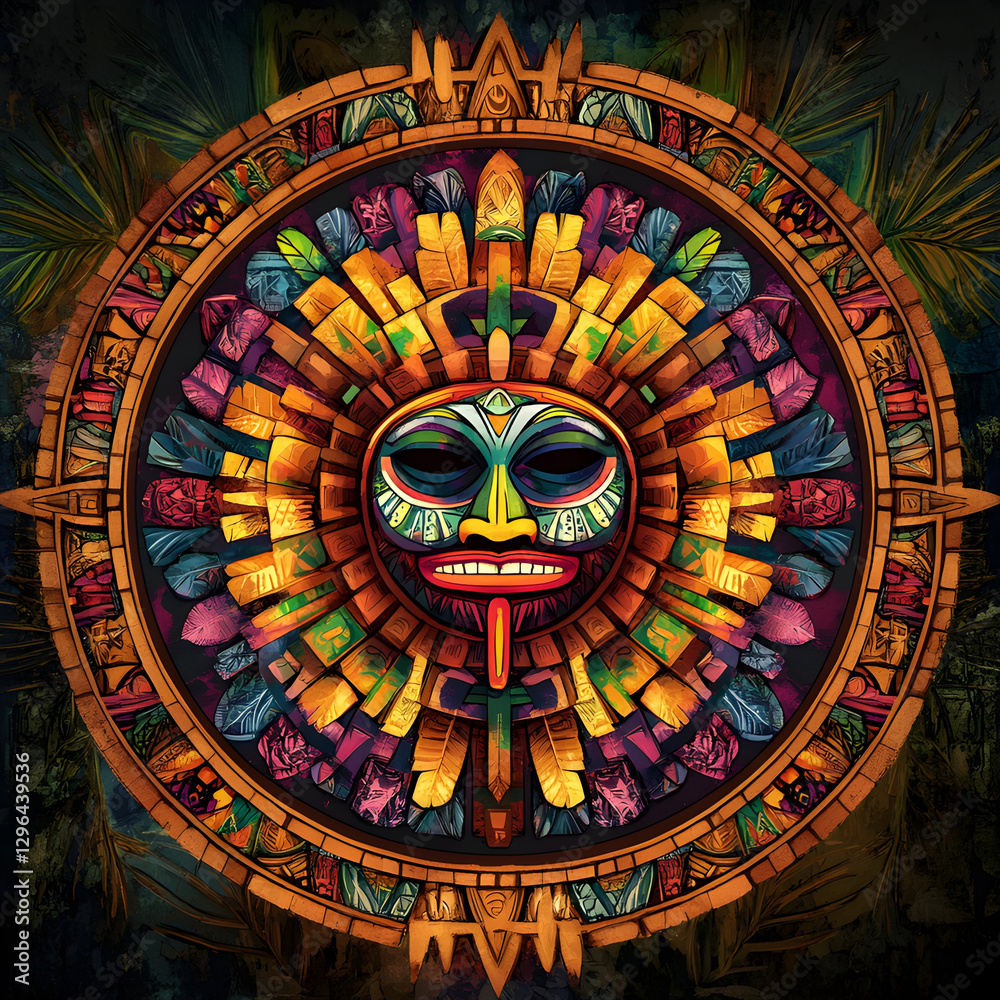 Obraz premium A mandala in polynesian style with a tiki face in the center