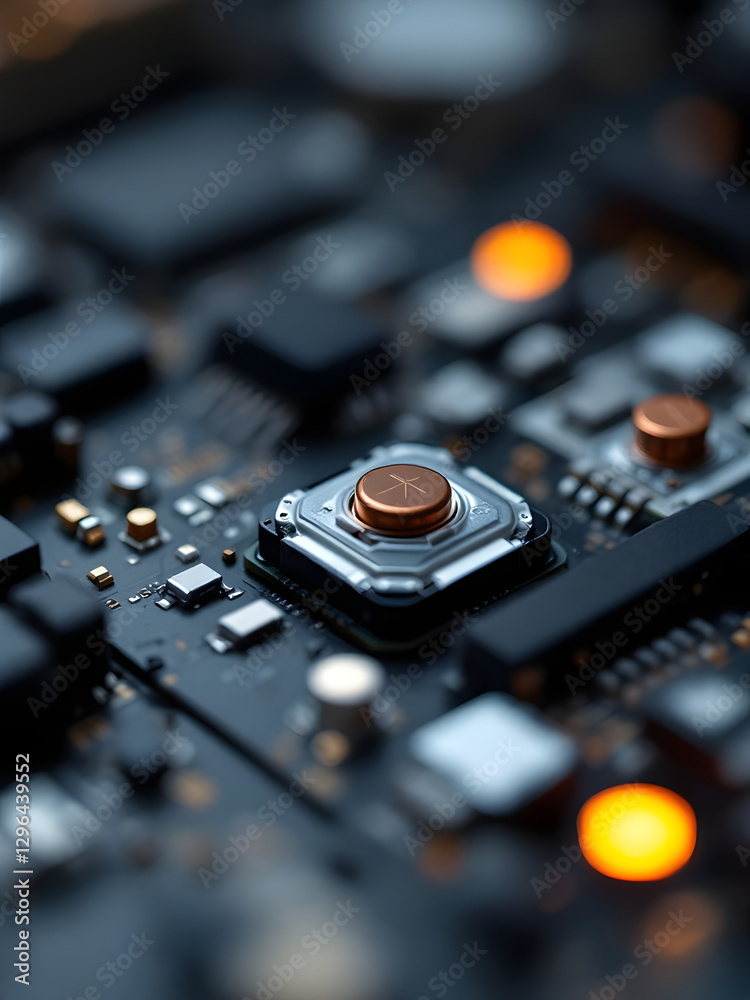 Electronic key, Close-up of an electronic button on a circuit board Electronic key, Close-up of an electronic button on a circuit board