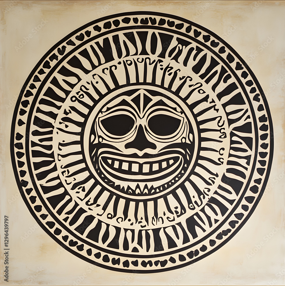 A Polynesian mandala with a tiki face as its focal point. A Polynesian mandala with a tiki face as its focal point.