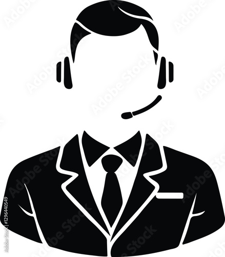 Customer Support Icon – Black and White Call Center Representative Vector Illustration