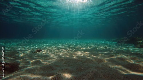 Submerged view depicting clear water and the sandy seabed below