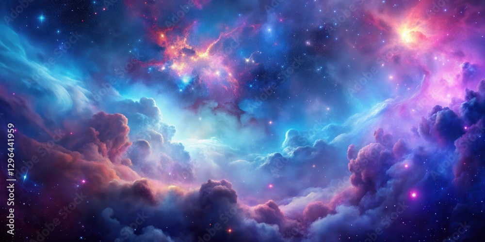 Fototapeta premium A Celestial Tapestry of Vivid Nebulae and Dreamlike Clouds Swirling Across a Starry Expanse