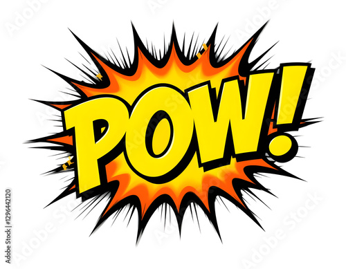 A bold comic-style explosion with the word 