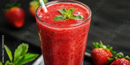 Wallpaper Mural Fruit smoothie with strawberries and ice cubes in a glass. Torontodigital.ca