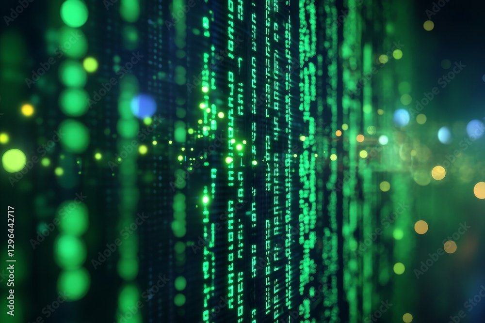 Bright green code streams illustrate the world of hacking in a high-tech digital environment filled with data and information Bright green code streams illustrate the world of hacking in a high-tech digital environment filled with data and information