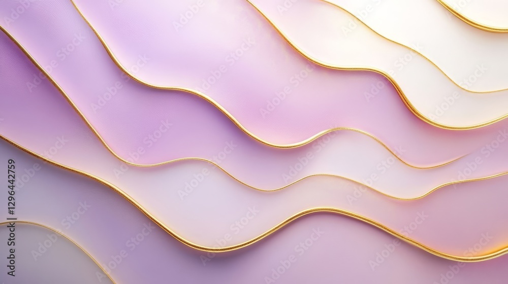 Fototapeta premium Abstract composition of wavy layers featuring elegant purple hues and gold