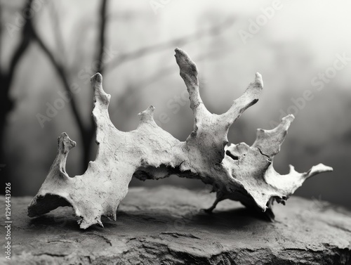 Close-up image of a fossilized animal bone, showing intricate patterns and texture indicative of its former life in an ancient ecosystem.
