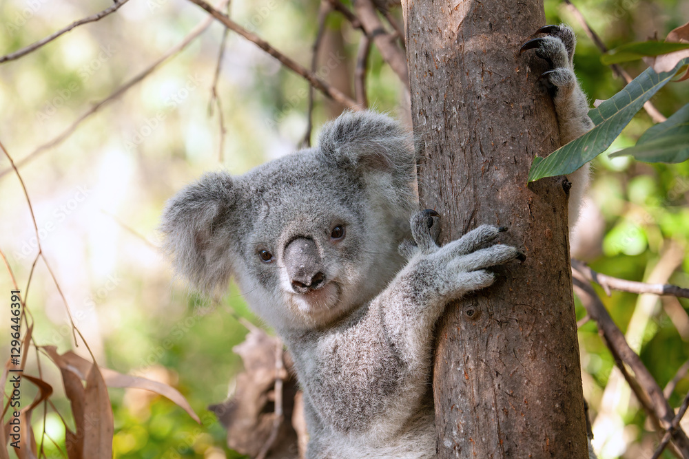 Fototapeta premium Süsser Koala am Baum klammernd. 