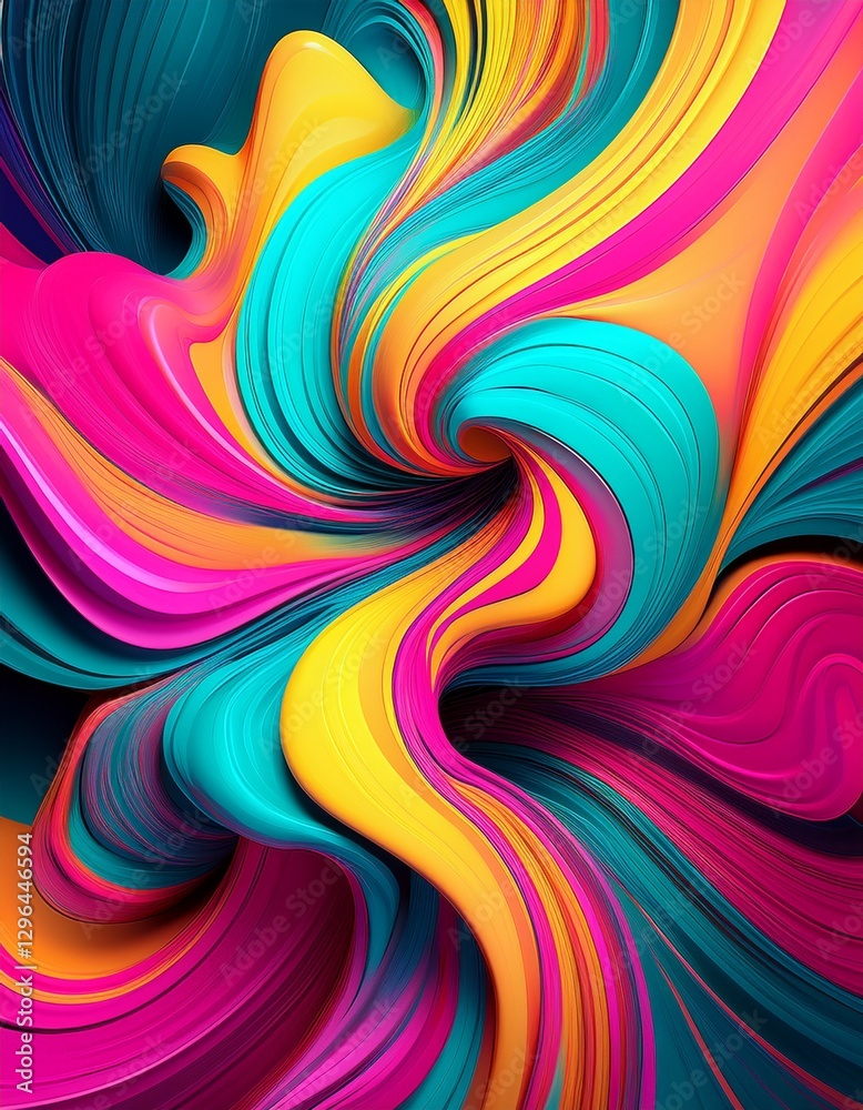 Obraz premium A bold, vibrant abstract design with neon pink, yellow, and turquoise flowing dynamically, creating a striking and energetic visual.