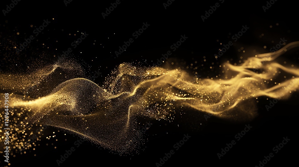Fototapeta premium Abstract glowing gold smoke with a black background.