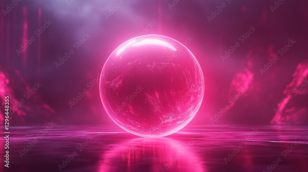 Obraz premium A luminous glowing sphere floats with its reflection in ambient space