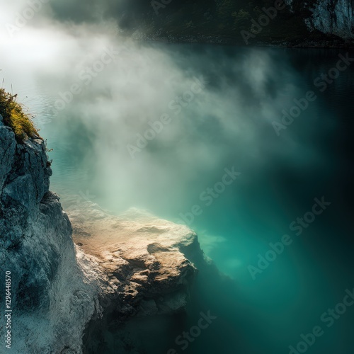 Turquoise Waters in Italy with Minimalist Morning Fog