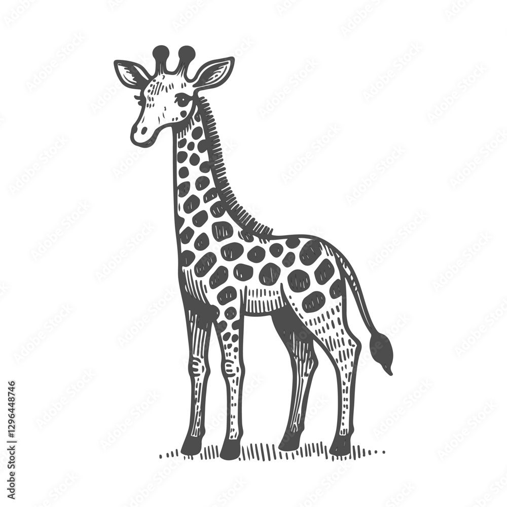 Fototapeta premium High-quality hand-drawn vector illustration of Hand Drawn Giraffe in a sketch style, perfect for design projects and digital art.