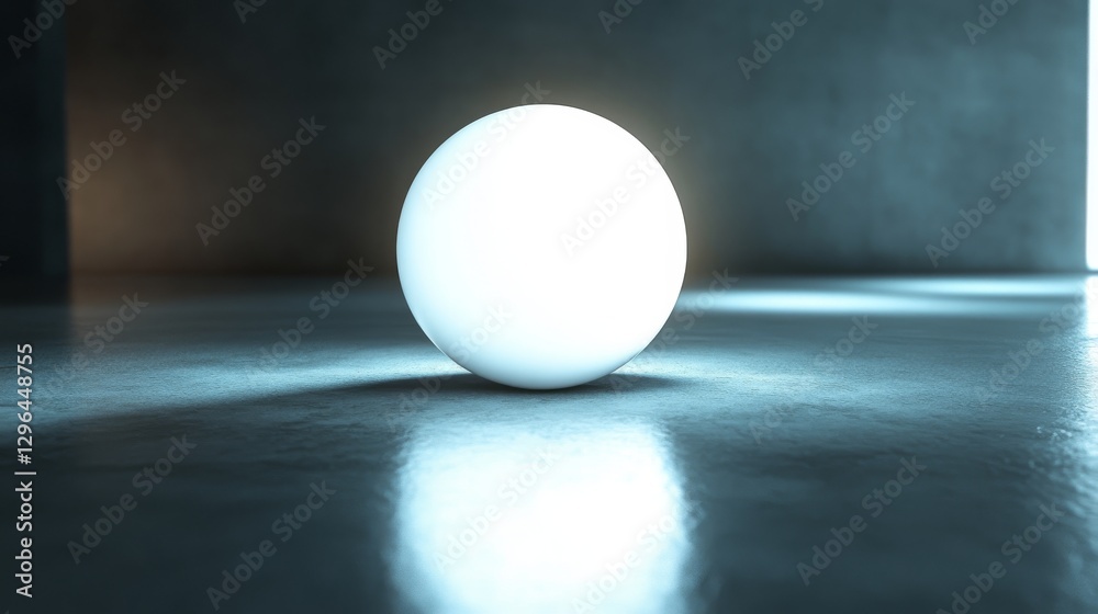 A luminous sphere reflects on a smooth indoor concrete surface A luminous sphere reflects on a smooth indoor concrete surface