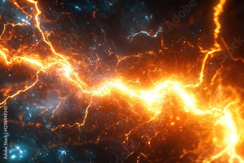 Spectacular burst of lightning and fire against dark background.