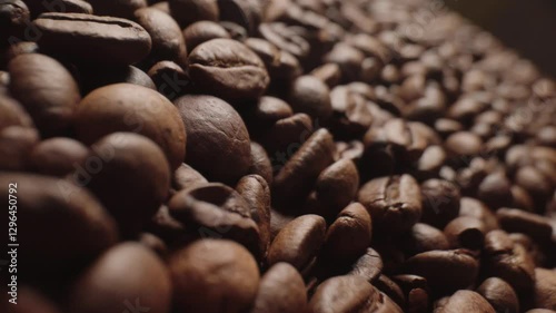 Wallpaper Mural Roasted coffee beans macro shot, panorama from the right. vertical video Torontodigital.ca
