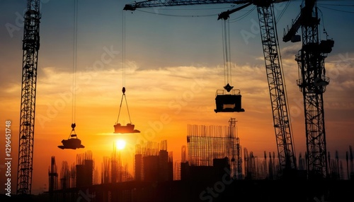 silhouette construction site in sunset  photo