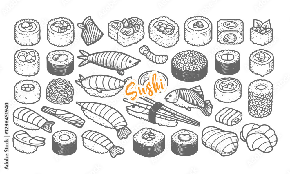 Fototapeta premium Hand Drawn Sushi 01