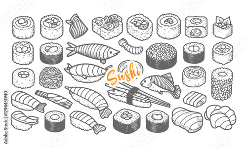 Wallpaper Mural Hand Drawn Sushi 01 Torontodigital.ca