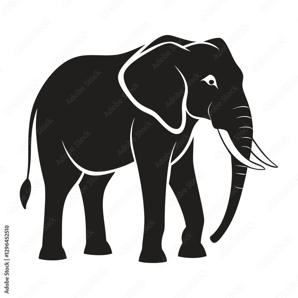 Fototapeta premium African elephant silhouette vector art illustration.
