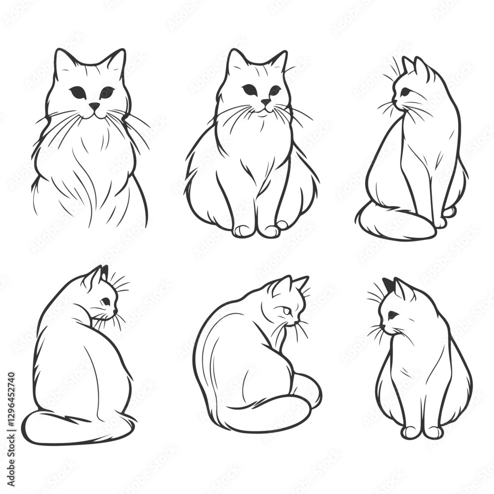 Fototapeta premium Line art illustration of cat with different pose 874