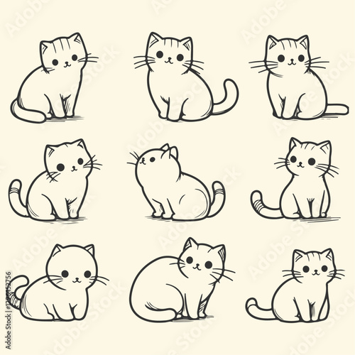 Line art illustration of cat with different pose 51367