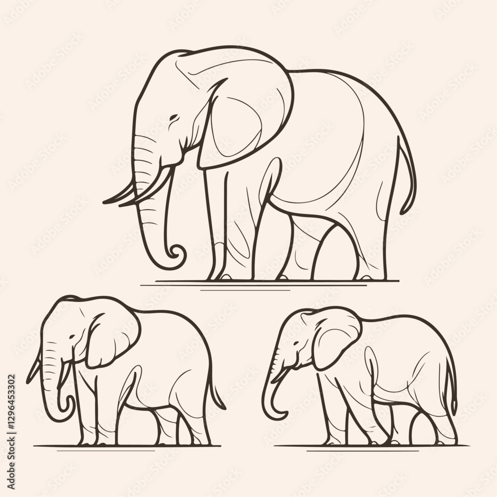 Fototapeta premium Line art illustration of elephant with different pose 5136788