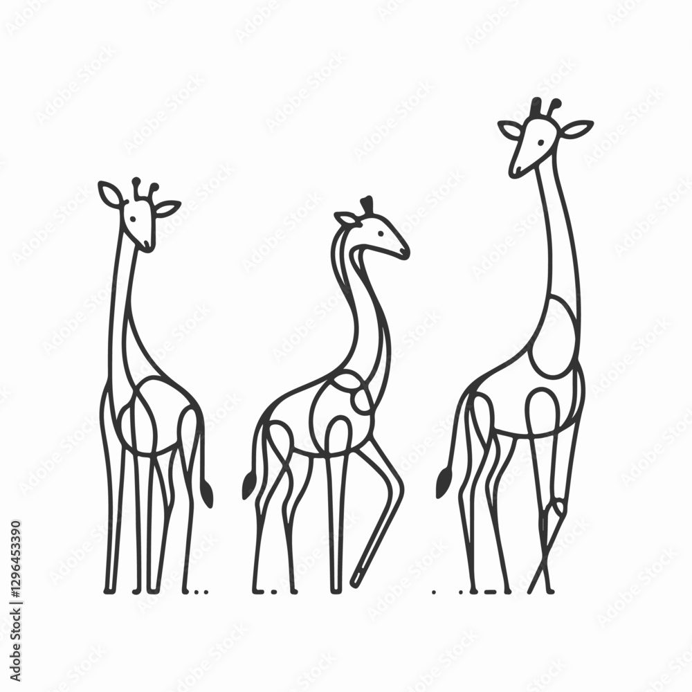 Naklejka premium Line art illustration of giraffe with different pose 5136744