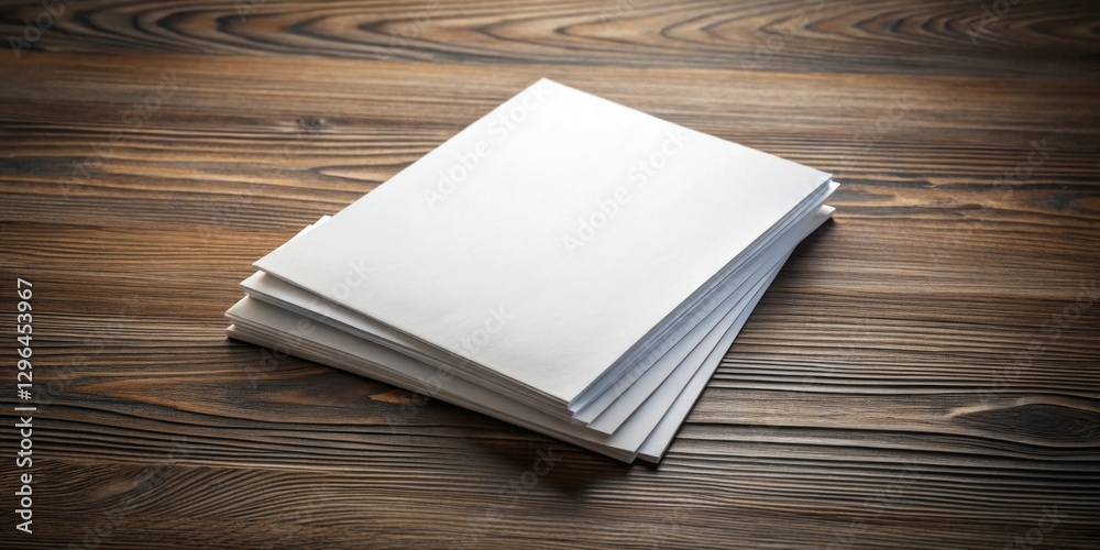Blank Paper Stack on Wooden Surface A Mockup for Design and Print Projects Blank Paper Stack on Wooden Surface A Mockup for Design and Print Projects