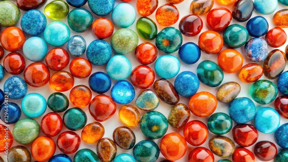 A vibrant collection of colorful, smooth, polished stones arranged in a dense, textured pattern, showcasing a variety of rich hues and subtle variations in shade and tone. A vibrant collection of colorful, smooth, polished stones arranged in a dense, textured pattern, showcasing a variety of rich hues and subtle variations in shade and tone.
